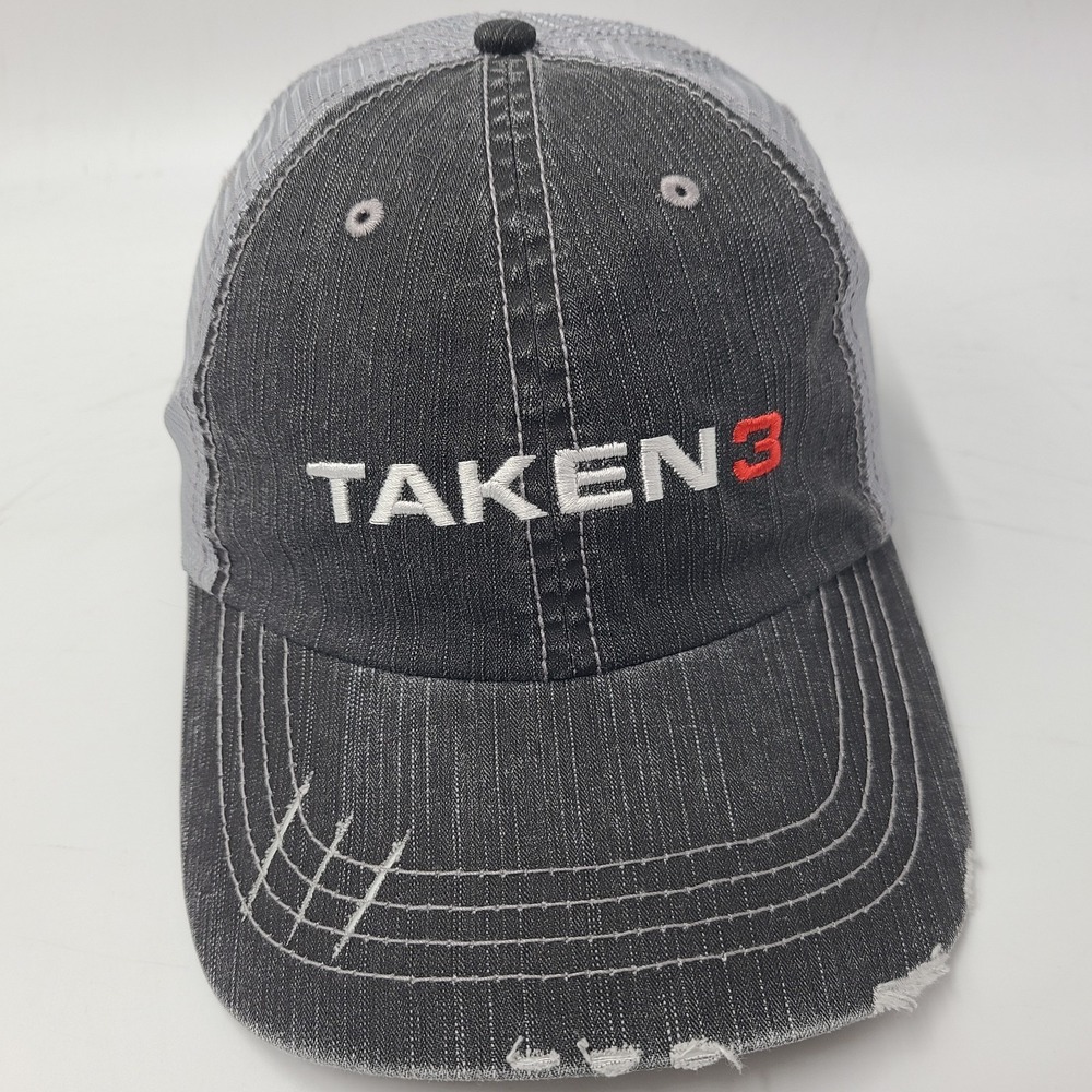 Taken 3 Movie Promo Hat‎ Adjustable Trucker Mesh Black Gray Distressed 2014 Men